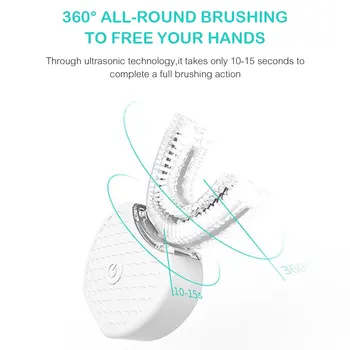 U Tip Samodejnega Električna zobna ščetka 4 Načini 360 Stopinj Inteligentni Zobno Ščetko USB Polnjenje Zob Zob Modra Svetloba