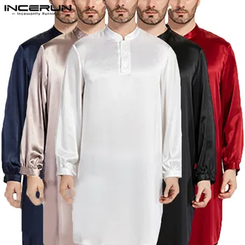 Udobno Saten Svila Moških Haljo Pižamo Dolgi Kopalni Plašč Salon Arabe Obleke Obleko Srajco Obleke Islamske Moških Oblačil Masculina