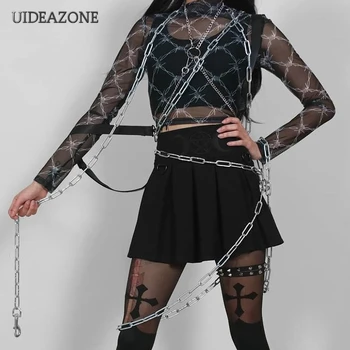 UIDEAZONE Modne Gotsko Vezenje Ženske Naguban Krila Črna Punk Goth A-Line Seksi Dame Krilo 2021 Halloween Ulične