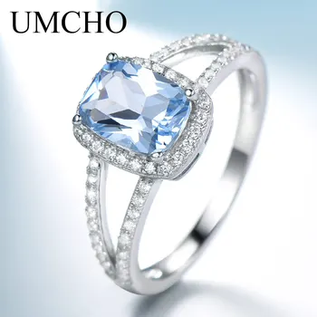 UMCHO Resnično Sterling Silver Obroči Za Ženske Angažiranosti Nano Modro Nebo, Topaz Prstan Srebro 925 dragih kamnov Nakit
