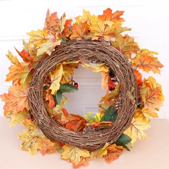 Umetni Sončnično Bučna Bor Cone Berry&Maple Leaf Venec,za noč Čarovnic&Zahvalni dan Domov Ureditev Dekoracijo