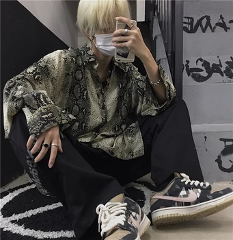 Unisex Moški Modni Rock Snakeskin Majica Korejskem Slogu Harajuku Priložnostne Bluzo Letnik Punk Hip Hop Plus Velikost Majice Z Dolgimi Rokavi