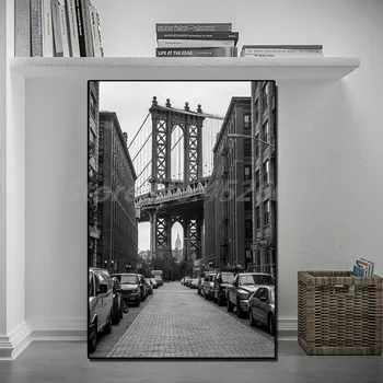 V Manhattanes Most Iz Dumboes Brooklyn Črno In Belo Platno Slikarstvo Plakat Sliko Za Dnevni Sobi Doma Dekor
