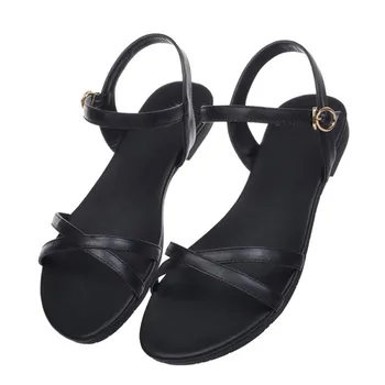Velika Velikost 33-46 2020 novih pridejo ženske sandale preprost sponke poletni čevlji pravega usnja dame udobno stanovanje sandali