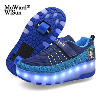 Velikost 28-40 Žareče Čevlji za Otroke Boys Kolesa Superge z Led Osvetlitev, USB Zaračuna Svetlobna Valjčni Skate Čevlji za Otroke Dekle