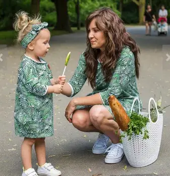YUXIC Družino Ujemanje Obleko Zelene Barve, Mati, Hči Obleke 2020 Poletje Moda Otroci Obleko Mamica in Mi Obleke Otrok Krpo