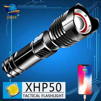 ZHIYU Najbolj Močna LED Svetilka USB Polnilna LED Svetilko Uporabo 26650 Baterije XHP50 Taktična Svetilka Ročna Svetilka za Kampiranje