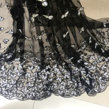 Črna svetlo vijolično modri metulj Šifon Tkanine, Tkanine, Poročna obleka, večerna obleka za obleko tkanine Oblačila Vezene tkanine