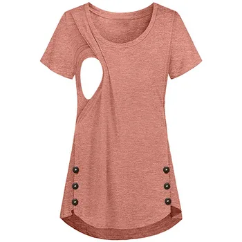 Ženske, ki Dojijo, T-shirt O Vratu Bombaž Barva Gumb Porodniškega Oblačila Kratek Rokav Nosečnice T-shirt Vrhovi 2020
