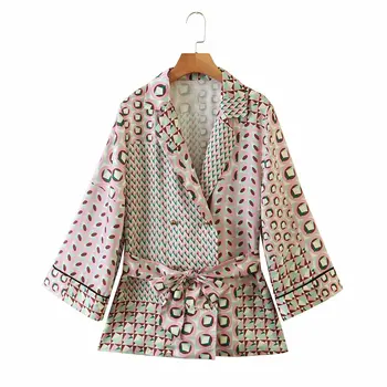 Ženske novo obleko slog, barvo ujemanje geometrijski vzorec kimono z jakna + visoko elastični pas hlač dve delni set