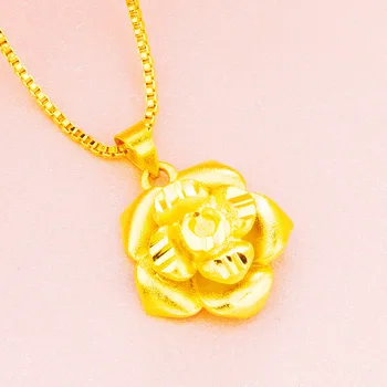 Ženske, Pravi 24K gold Rose rastlin čare obesek ogrlice za ženske, ki nikoli ne zbledi moda poletni dan nakit debelo Št Verige