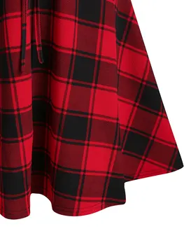 Ženske Rdeča Preveri Čipke Retro Obleko Plus Velikost 3xl Vintage Obleko Visoko Pasu 60-ih letih Rockabilly Zamahu Obleko Priložnostne Ženske Vestidos