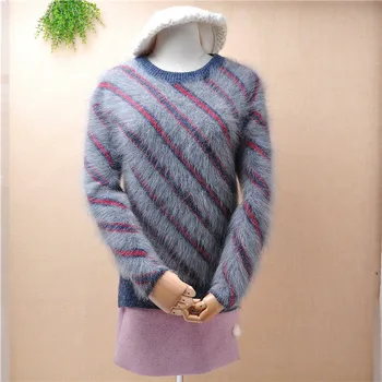 ženske ženske modni cvetlični barvne angora zajec krzno, pletenine, zimska oblačila toplo ohlapen pulover skakalec pulover vrhovi pull