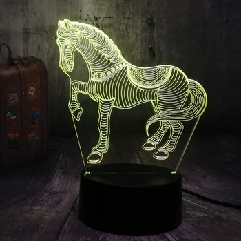 Živali Konj 3D Iluzije LED Nočna Lučka Otroci Boy Toy 7 Sprememba Barve Domov Vrstici Soba Dekor Tabela Lučka za Rojstni dan, Božič, lučka