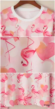2017 Pozimi, Jeseni Ženske Puloverji Majica Flamingo Natisnjeni Kawaii Harajuku Dolg Rokav Tanke Svoboden Ženski Puloverji S Kapuco Vrhovi Majice
