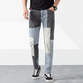 2020 2021 Nove Modne Moške Suh Biker Mozaik Kavbojke Homme Skinny Jeans Za Moške