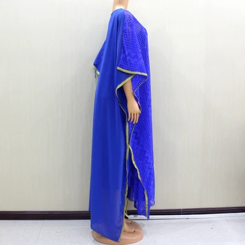 2020 Dashikiage Lepa Modra Čipke Appliques Sequins Batwing Rokav, Dolge Obleke Afriške Lepe Obleke Za Ženske