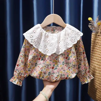 2020 Jeseni Bombaž Baby Toddler Teen Princesa Šola Dekleta Cvet Natisnjeni Bluzo z Dolgimi Rokavi T-shirt