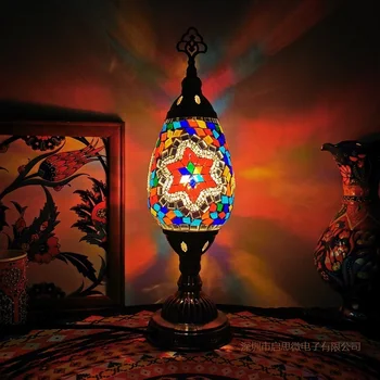 2020 Nova turška namizne Svetilke letnik art deco Obrtniški lamparas de mesa mozaik Stekla romantično posteljo svetlobe lamparas con mosaicos