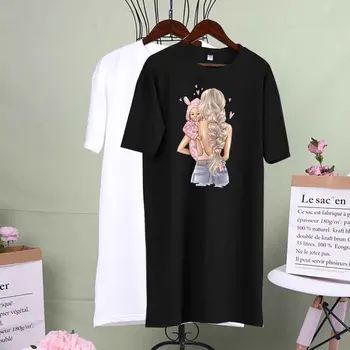 2021 korejski Plus Velikost Svoboden Mama&dojenček Tiskanja Obleke Kratek Rokav Harajuku Ženske Kratke Tshirt Obleko Poletje Dekleta Priložnostne Ulične