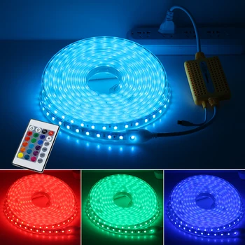220V RGB LED Trakovi, RGB / Dvojno belo Modre barve z IR Daljinski upravljalnik Nepremočljiva Zunanji Uporabi Prilagodljivo Luči LED Trakovi.