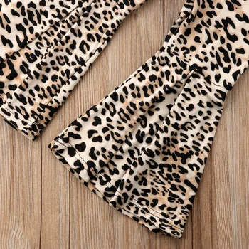 2Pcs Dekle Oblačila, ki Malčke Baby Dekle Čipke Vrhu Ruffles T-shirt Leopard Širok Noge Sežgati Bell Hlače Ljubko Dekle Obleke Set