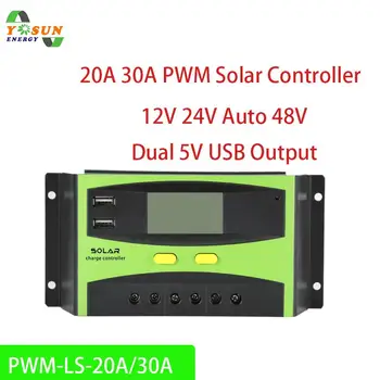 30A PWM Solarni Krmilnik 12V 24V Auto 48V Dvojno 5V USB Izhod Z baterijo Napolnite Krmilnik Regulator LCD-Zaslon Hitra Dostava