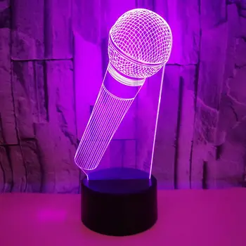 3D Vizualne Iluzije Lučka Akril Mikrofon Model LED Nočna Lučka 7 Barvo Nočna Lučka za Cafe Bar Dekor Bluetooth Zvočnik Lučka