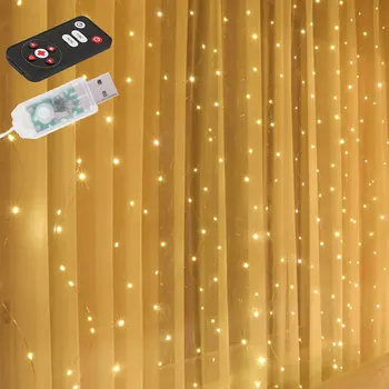 3x3M LED Zavesa Svetlobe Pravljice Niz Luči Daljinski upravljalnik USB Božič Garland Lučka Lučka za Počitnice Dekoracijo Za Dom Okno