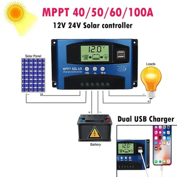 40-100A 12V/24V MPPT Solarni Krmilnik za Polnjenje Fotovoltaičnih Svetlobne Plošče Polnilnik z Dvojno Vrata USB LCD Zaslon