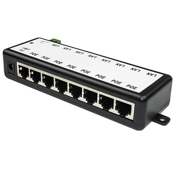 8 Vrat Pasivnih PoE Adapter 8ch PoE Napajanje Ethernet POE Injektor Pin 4,5(+)/7,8(-) DC12V Input-DC48V