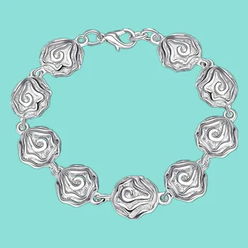 925 Sterling Silver Fashion Rose Cvet Zapestnica Za Ženske Čar Svate Nakit