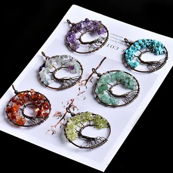 Abay 1PC naravnih mineralnih kristalov nakit drevo življenja obesek guardian modni par obesek, ogrlico, obesek, DIY darilo nakit