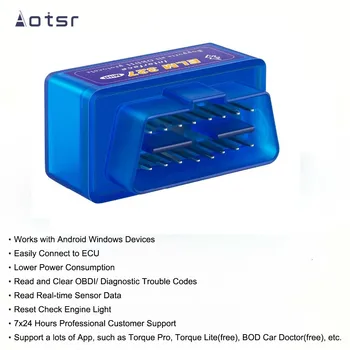 Aotsr V2.1 Različico OBD2 Optičnega Brest 327 Mini Vmesnik Bluetooth Samodejno Orodje za Diagnostiko, V 2.1 OBD 2 Za Android Avto Radio Coche