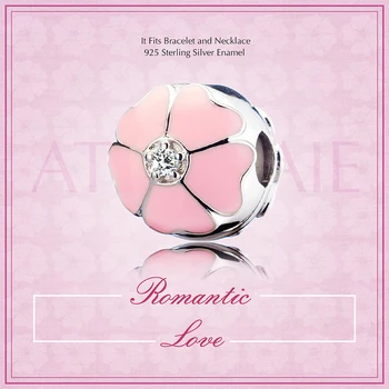 ATHENAIE 925 Srebro Posnetke Romantična Ljubezen Roza in Bela Sakura Češnjev Cvet Emajl Čare Fit Čar Zapestnice Bangle Ogrlica