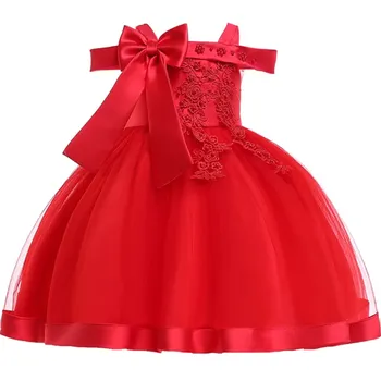 Baby Dekleta Cvet Svile Princesa Obleko za Stranko Poroko Otrok Velik Lok Tutu Otroci Obleke za Malčka, Moda Nočni obleki dekleta