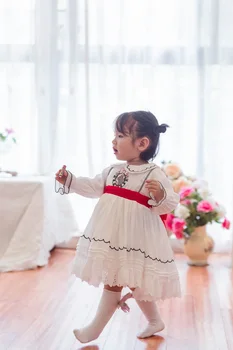 Baby Girl Jesen Pomlad Poletje Bela Dolg Rokav Vezenje španski turški Letnik Lolita Žogo Obleke Princess za Eid Rojstni dan
