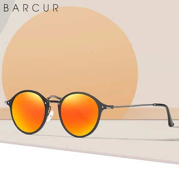 BARCUR Luksuzni Retro Aluminija, Magnezija Vintage sončna Očala Za Moške Polarizirana Okrogla sončna Očala Ženske Očala Oculos De Sol