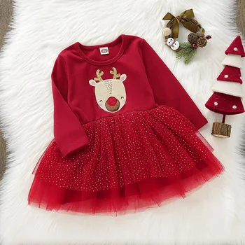 Božič Otroci Baby Dekle 12M-4T Božični Praznik Tutu Čipke Obleka Princess Obleke Set