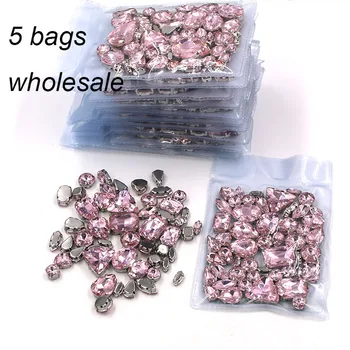 Brezplačna dostava na Debelo 5 vrečke za mešano obliko stekla kristalno iver znanja Pink okrasnih diy poročno obleko
