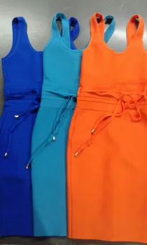 Brezplačna Dostava Na Debelo Seksi O Vratu Modra Oranžna Povoj Obleko 2020 Pletene Elastične Bodycon Stranka Obleko