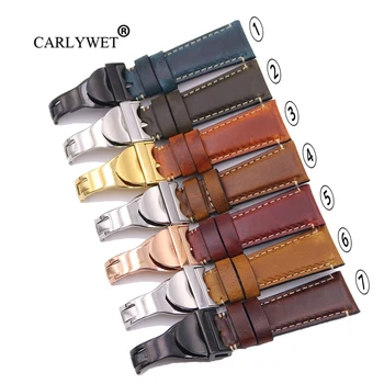 CARLYWET Debelo 22 mm Vintage Barve Pravega Usnja Zamenjava Zapestje Watchband Trak Pasu Zank Band Zapestnice Za IWC Tudor
