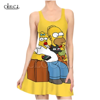 CLOOCL Anime Risanke The Simpsons 3D Tiskanja Ženske Modni Obleko brez Rokavov Seksi Slim Poletje Plaža Priložnostne Slog