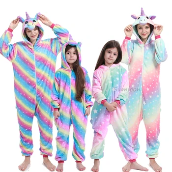Dekleta Fantje Zimske Kigurumi Pižamo Samorog Risank Anime Živali Onesies Otroci Sleepwear Flanela Toplo Jumpsuit Otroci Pižame