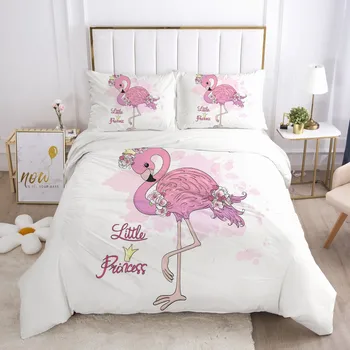 Dekleta Princesa Risanka Posteljnine Komplet za Dojenčka Otroci Otrok Jaslice Rjuhe Kritje Nastavite Prevleke Odeja Odeja Kritje Srčkan Pink Flamingo