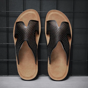 Diapozitivi mens sandali, luksuzni pravega usnja natikači italijanščina za poletne Visoke Kakovosti sandali 2020 zdrsne na lahki dihanje