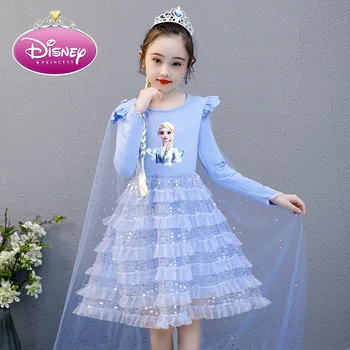 Disney Elsa Princesa Obleko za Dekle Jeseni, Pozimi Nove Dolg Rokav Zamrznjeno 2 Princesa Obleke Krilo, Dekleta, Otroci Obleko Večplastna Obleko