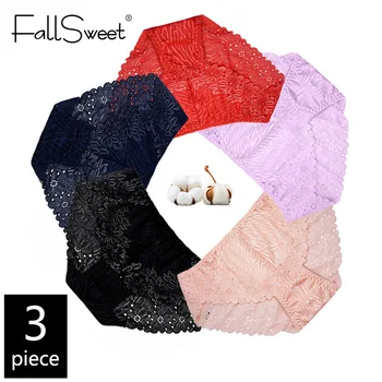 FallSweet 3pcs/Paket! Plus Velikost Ženske spodnje Perilo Čipke Hlačnic Seksi Spodnje hlače za Ženske XL - 4XL Udobje Spodnjice