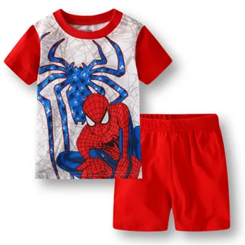 Fantje Postavlja Nove Bombaž Spider-Man Homewear Otrok Nositi Poleti Risanka Kratki rokavi T-shirt majica + Hlače otroške Pižame