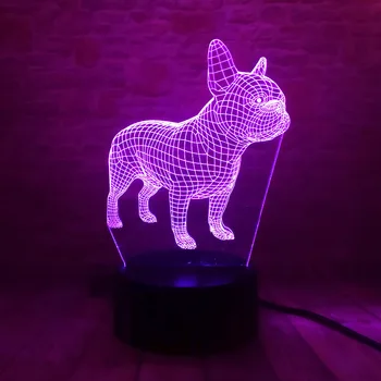 Francoski Buldog 3D LED Noč 7 Barv USB Hologram Lučka Tabela Desk Lahka Otroška Spalna Dekor Dekor Fantje Prijatelj Igrače Dropshipping